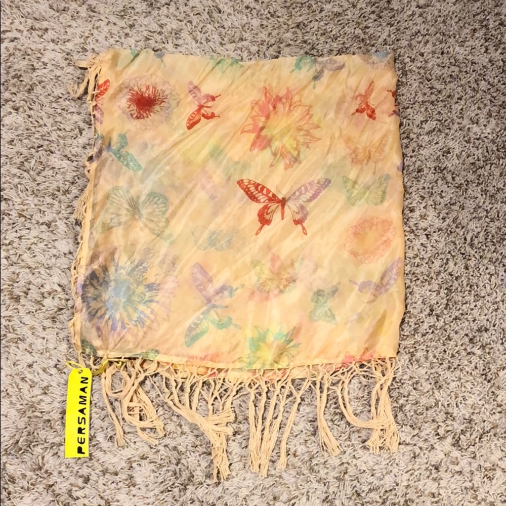 Persaman Pure Silk Butterfly Floral Print Scarf